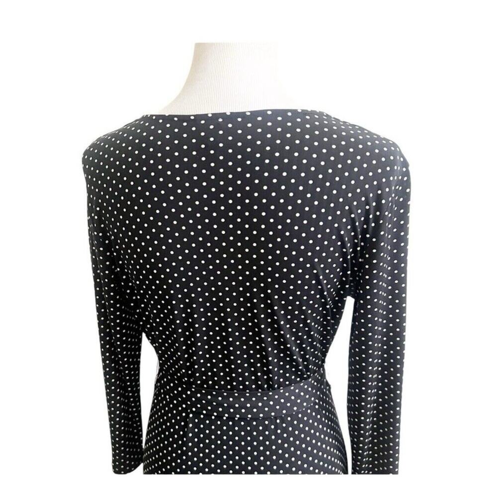 Talbots Black White Polka Dot Jersey Wrap Midi Dress Belted Size 4 Office Career - Picture 5 of 9
